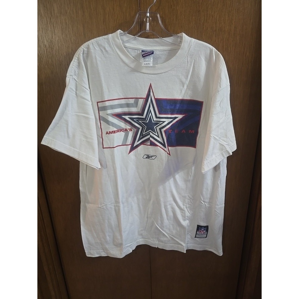 Dallas Cowboys Reebok Men's NFL Football T-shirt Size L White Blue Star Logo